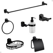 Kit acessórios para banheiro redondo metal preto fosco 6 peças