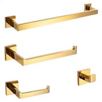 Kit Acessórios para Banheiro Softinox 4 Peças Aço Inox Dourado Luxo Gold Toalheiros Cabide Papeleira Kit Acessórios para Banheiro Softinox 4 Peças Aço Inox Dourado Luxo Gold Toalheiros Cabide Papeleira