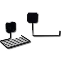 Kit Acessórios Para Banheiro Suporte Saboneteira Papeleira Porta Papel Higienico Preto Kit Acessórios Para Banheiro Suporte Saboneteira Papeleira Porta Papel Higienico Preto