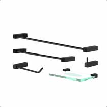 Kit Acessórios Para Banheiro Troia 5 Peças Preto 2080TR Grego Metal