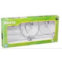 Kit Acessórios Para Banheiro Wc 5 Peças Cromado Cristal Kit Acessórios Para Banheiro Wc 5 Peças Cromado Cristal