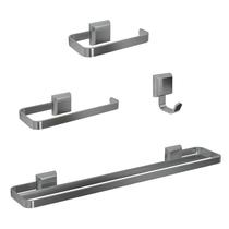 Kit Acessórios Para Banheiros 4 Peças Lavabo Toalheiro Duplo Prata Kit Acessórios Para Banheiros 4 Peças Lavabo Toalheiro Duplo Prata