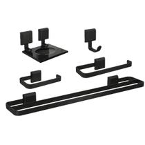 Kit Acessórios Para Banheiros 5 peças Preto Fosco Banho Duplo