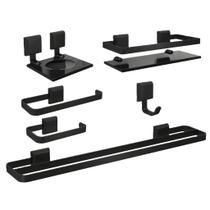 Kit Acessórios Para Banheiros 6 Peças Preto Toalheiro Duplo Kit Acessórios Para Banheiros 6 Peças Preto Toalheiro Duplo