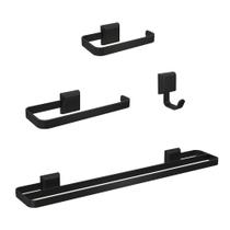 Kit Acessórios Para Banheiros Preto Fosco 4 Peças Toalheiro Duplo