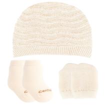 Kit Acessórios Para Bebês Bege Meninos Luva Touca Meia Sapatinho 5 Peças