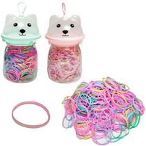 Kit acessorios para cabelo elastico / rabico de silicone com 220 pecas 2,5cm de ø no pote urso