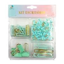 Kit acessórios para escritório: clips metal para papel, alfinetes e prendedores - verde _Dourado Kit acessórios para escritório: clips metal para papel, alfinetes e prendedores - verde _Dourado