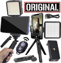 Kit Acessórios Para Gravação de Vídeo Tripé de Mesa Suporte Celular + Luz de Led Selfie Makeup Profissional + Bluetooth - LEFFA SHOP