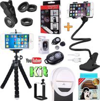 Kit Acessórios Para Gravação Vídeo Tripé Suporte Celular Luz Led Ring Light Selfie Universal + Bluetooth Kit Acessórios Para Gravação Vídeo Tripé Suporte Celular Luz Led Ring Light Selfie Universal + Bluetooth