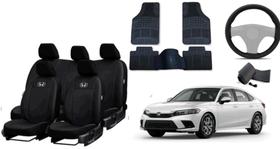 Kit Acessórios para Honda Civic 20-24: Capa de Couro, Tapete e Volante