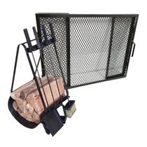 Kit Acessórios para Lareira Porta Lenha Tela de Proteção - LAURINDOS CHURRASQUEIRA