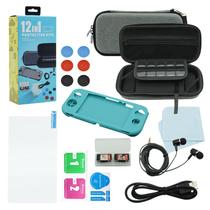 Kit Acessórios Para Nintendo Switch Lite 12 em 1 Case Capa Película Fone Caps Cabo Usb