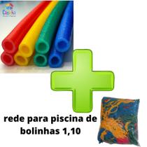 Kit Acessórios Para Piscina De Bolinhas 4 Isotubos Coloridos + Rede De Proteção Piscina 1,10