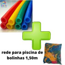 Kit Acessórios Para Piscina De Bolinhas 4 Isotubos Coloridos + Rede De Proteção Piscina 1,50m