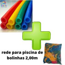 Kit Acessórios Para Piscina De Bolinhas 4 Isotubos Coloridos + Rede De Proteção Piscina 2,00m