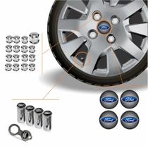 Kit Acessórios Para Roda Calota Ford Emblema Resinado + Tampa Ventil Antifurto + Capa Parafuso