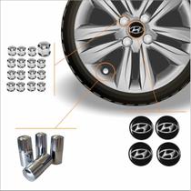 Kit Acessórios Para Roda Calota Hyundai Emblema Resinado + Tampa Ventil Cromada + Capa Parafuso