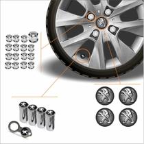 Kit Acessórios Para Roda Calota Peugeot Emblema Resinado + Tampa Ventil Antifurto + Capa Parafuso