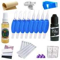 Kit Acessórios para Tatuagem com Biqueiras, Agulhas, Tinta, Transfer, Vaselina e Mais - Tattools