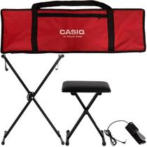 Kit Acessórios Para Teclados Casio Com Suporte, Capa Vermelha Com Logo, Banqueta e Pedal Sustain