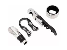 Kit Acessórios para Vinho 4 Peças Bico Dosador Corta Lacres Abridor de Vinho Anel para Garrafa Kit Acessórios para Vinho 4 Peças Bico Dosador Corta Lacres Abridor de Vinho Anel para Garrafa