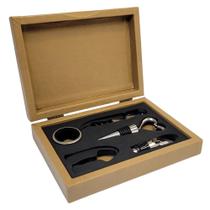 Kit Acessórios Para Vinho 5 Peças com Caixa de Madeira Gift