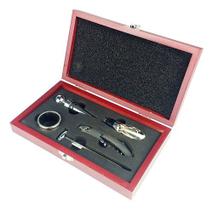 Kit Acessórios Para Vinho Em Inox E Caixa De Madeira 5 Peças
