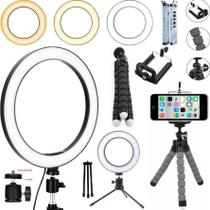 Kit Acessórios Para Youtuber Tripé Para Celular Smartphone Universal + Iluminador Ring Light Led Flash