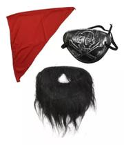 Kit Acessórios Pirata Tapa Olho Lenço Barba Festa Fantasia