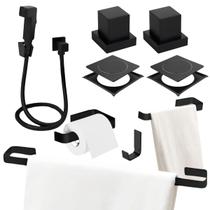 Kit Acessórios Preto Fosco + Ducha Higiênica + 2 Acabamento Padrão Deca + 2 Ralo Click 10x10 com Grelha