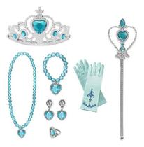 Kit Acessórios Princesa Brinco Colar Luva Coroa Anel Varinha