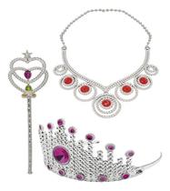 Kit Acessórios Princesa Infantil Coroa Colar Bracelete Festa