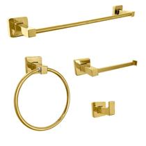 Kit Acessórios Quadrado De Banheiro Dourado Aço Inox Lavabo Jogo Conjunto Completo 4 Peças Gold Toalheiro 40cm Porta Toalha Argola Papeleira Gancho Kit Acessórios Quadrado De Banheiro Dourado Aço Inox Lavabo Jogo Conjunto Completo 4 Peças Gold Toalheiro 40cm Porta Toalha Argola Papeleira Gancho