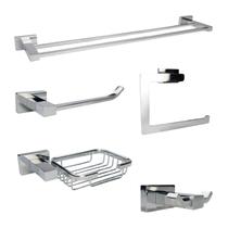 Kit Acessórios Quadrado Luxo Banheiro Inox 5 Peças Cromado