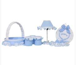 Kit Acessórios Quarto De Bebê Realeza Azul com Branco 07 peças