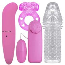 Kit Acessórios Sexuais Vibrador Feminino + Capa Peniana + Bullet Cápsula + Anel Peniano - Meame