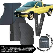 Kit Acessórios Strada 1996 a 2003 Tapete Emborrachado + Tapete Caçamba + 5 Capas de Cinto Segurança
