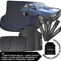 Kit Acessórios Voyage 1987 a 1996 Tapete Emborrachado + Porta Malas + 5 Capas de Cinto Segurança