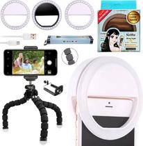 Kit Acessórios Youtuber Mini Tripé Flexível Suporte Celular Iluminação Luz Led Anel Clip Ring Light Universal Smartphone