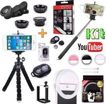 Kit Acessórios Youtuber Tripé Para Celular Luz Iluminador Ring Light + Bastão Pau de Selfie Controle Bluetooth Universal Kit Acessórios Youtuber Tripé Para Celular Luz Iluminador Ring Light + Bastão Pau de Selfie Controle Bluetooth Universal