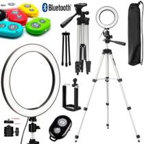 Kit Acessórios Youtuber Tripé Profissional Suporte Para Celular + Iluminador Ring Light Led Flash + Controle Bluetooth Kit Acessórios Youtuber Tripé Profissional Suporte Para Celular + Iluminador Ring Light Led Flash + Controle Bluetooth
