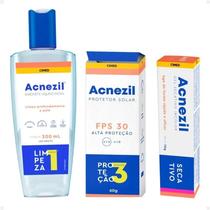 Kit Acnezil Espinha Sabonete + Protetor Solar + Gel Secativo