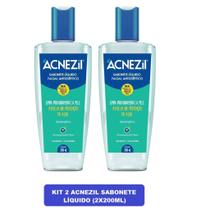 KIT Acnezil Sabonete antisseptico Liquido Facial 2x200ml sabonete para espinhas todo tipo de pele limpa profundamente