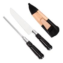 Kit Aço Inox Faca 7 Polegadas E Chaira Com Cabo Chifre Torneado Para Churrasco Cozinha Chef Profissional Conjunto Artesanal Gaúcho Com Bainha De Couro