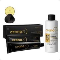 Kit Acquaflora Crono 10: Coloração 3.0 Castanho Escuro 60g e Emulsão Reveladora 30 Volumes 60ml