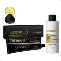 Kit Acquaflora Crono 10: Coloração 3.0 Castanho Escuro 60g e Emulsão Reveladora 30 Volumes 60ml Kit Acquaflora Crono 10: Coloração 3.0 Castanho Escuro 60g e Emulsão Reveladora 30 Volumes 60ml