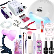 Kit Acrigel Unha Cabine Estufa Sun 5 Lixadeira Mercedes Bivolts Fibra Gel Cortador de Tips Luminaria Kit Completo