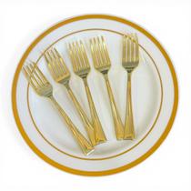 Kit acrilico 12 Pratos 15cm Borda Dourada + 25 Garfos Mini Kit acrilico 12 Pratos 15cm Borda Dourada + 25 Garfos Mini