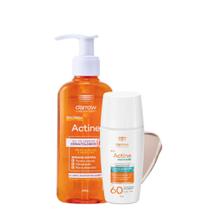 Kit Actine Gel de Limpeza Facial Protetor Solar FPS60 Tom 1.5 Claro/Médio